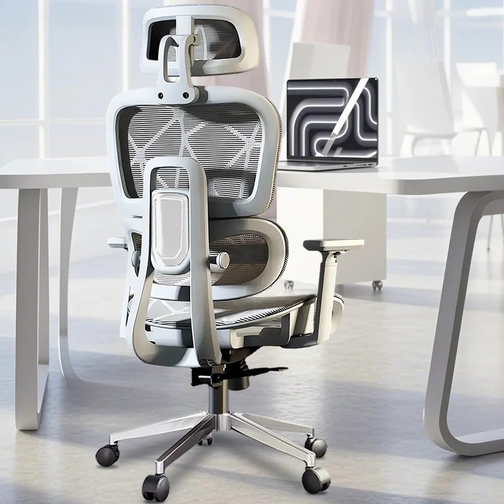 Ergonomischer Bürostuhl,Hochlehniger Gaming-Stuh,3D-Armlehnen und verstellbarem Kopfstütze,Komfortabler Computer-Schreibtischstuhl mit Kippfunktion fürs Home-Office(Grau)