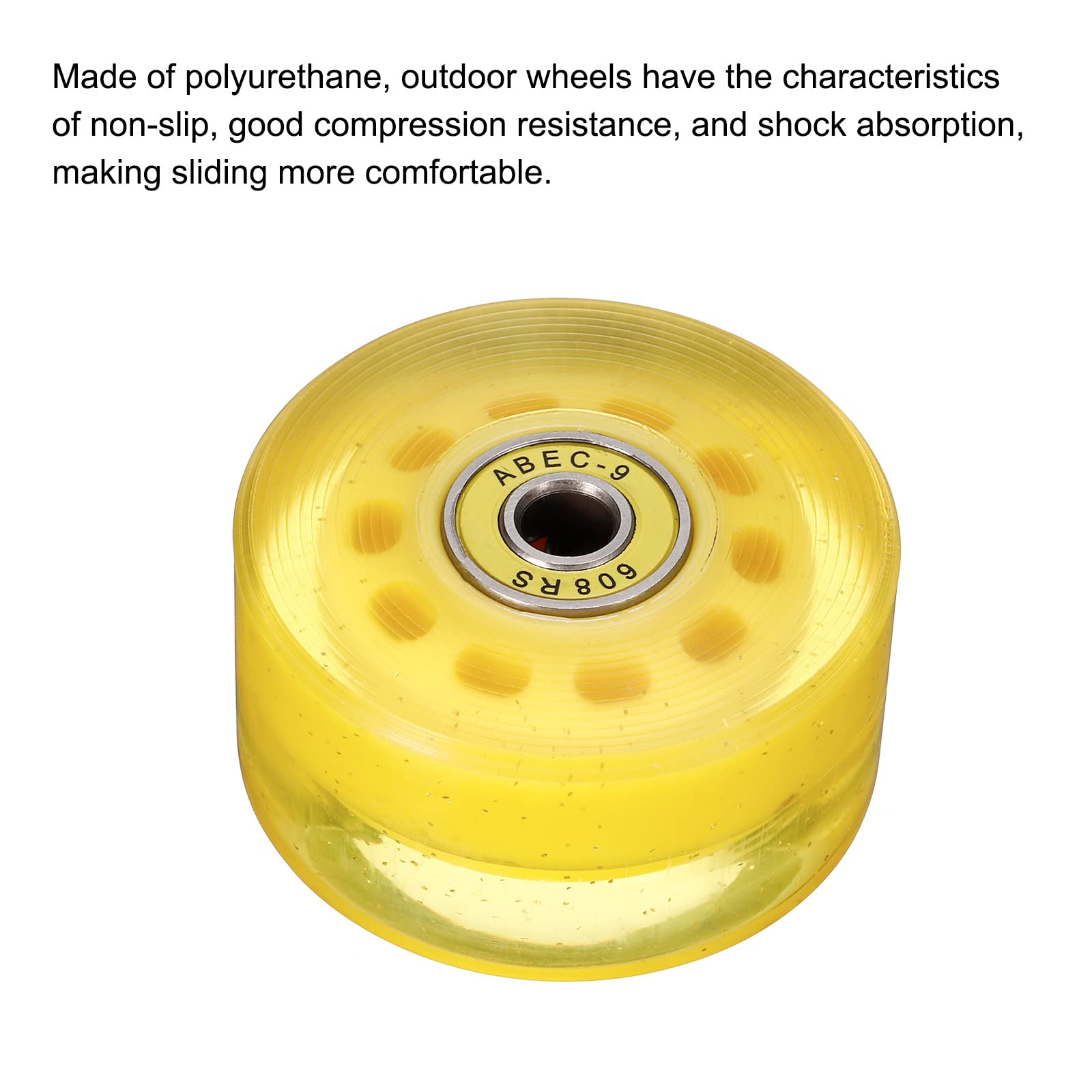 PATIKIL 32 x 58mm Rotelle Ruote Ruote con Cuscinetti, 4pz 82A Quad Skate Sostituzione per Doppia Linea Skate Skateboard Interni o Esterni, Brillante Giallo