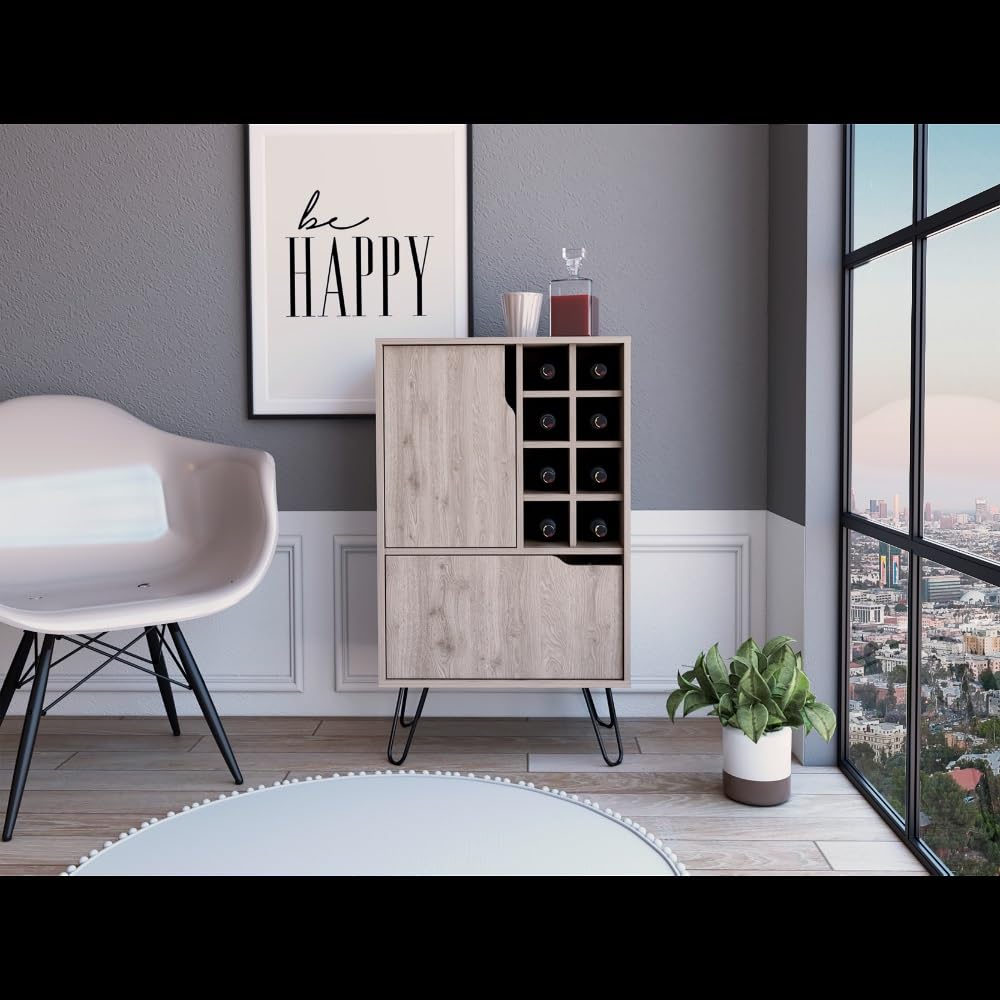 Dayiyang L Bar Single Door Cabinet, Eight Built-in Wine Rack, Four Legs