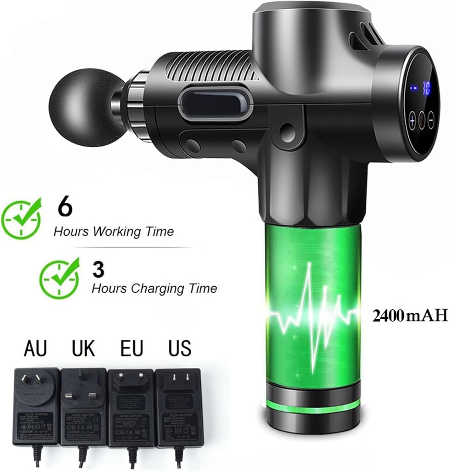 Massage Stick,Massage Gun, Fascia Gun Neck Pain Massager Deep Tissue Muscle Massager Relax Body Massage Display Fascia (Color : Y2-Black, Size : US Plug)