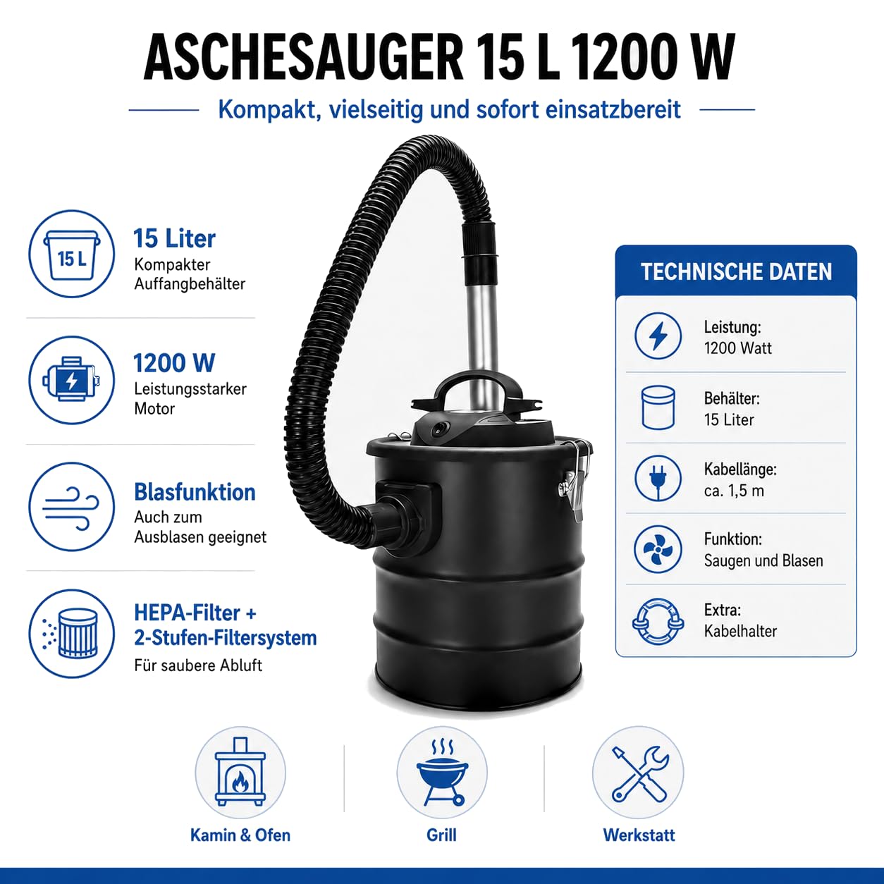 Aspirador de cenizas para chimenea o ceniza, modelo a elegir Aspirador de cenizas Sn122