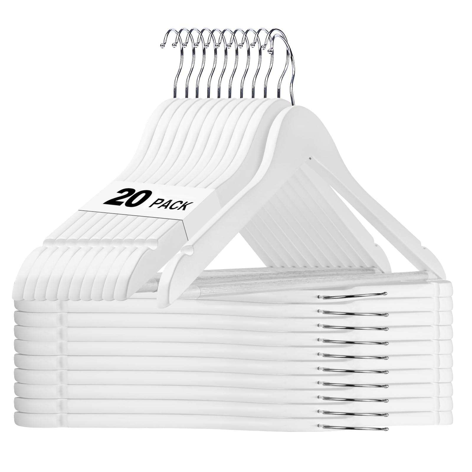HOUSE DAY White Wooden Hangers 20 Pack Wood Clothes Hangers Smooth Finish Wooden Coat Hangers for Closet Heavy Duty Hangers Solid Wood Hangers Suit Hangers for Clothes, Jacket, Shirt, Tank Top, Dress
