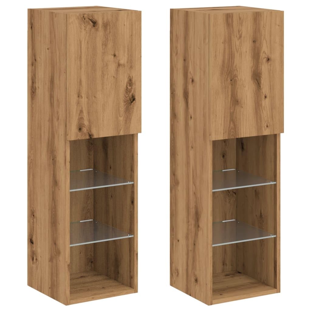 Mobili TV con Luci LED 2 pz Rovere Artigianale 30,5x30x102 cm,Set Mobili Porta TV,Parete Attrezzata Soggiorno,Set Mobili TV Soggiorno Moderni-857679