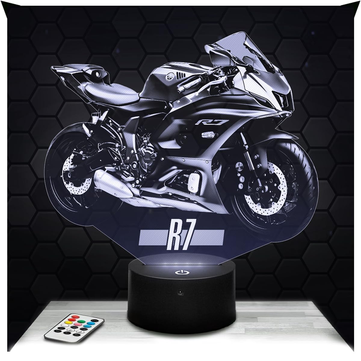 Lampephoto.fr - Moto R7 Y Biker 3D Lamp Decoration, Gift idea for Men, Moto R7 Y Object, Adult Night Light, Bedroom Decor, Original Christmas, Gift Idea for Men, Led Bedside, Gifts Merchandising