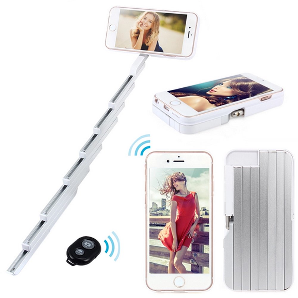 iPhone Selfie Stick Case 3 in 1 Multifunction Foldable Extendable iPhone Case With Bluetooth Remote Shutter for Apple iPhone 6 plus 6S plus 5.5 inch (white) + Cleaning Cloth