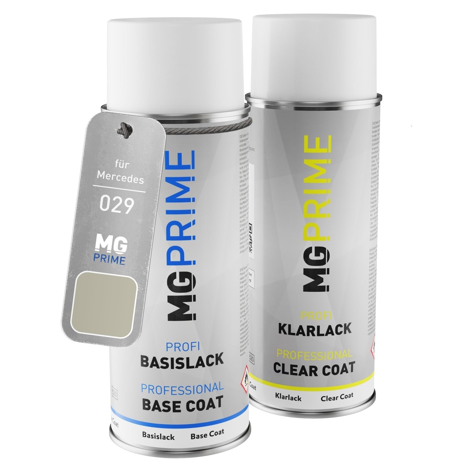 MG PRIME Car paint Spray can set for Mercedes 029 Designo Silber Metallic/Designo Silver Metallic Base coat clear coat spray can 400ml