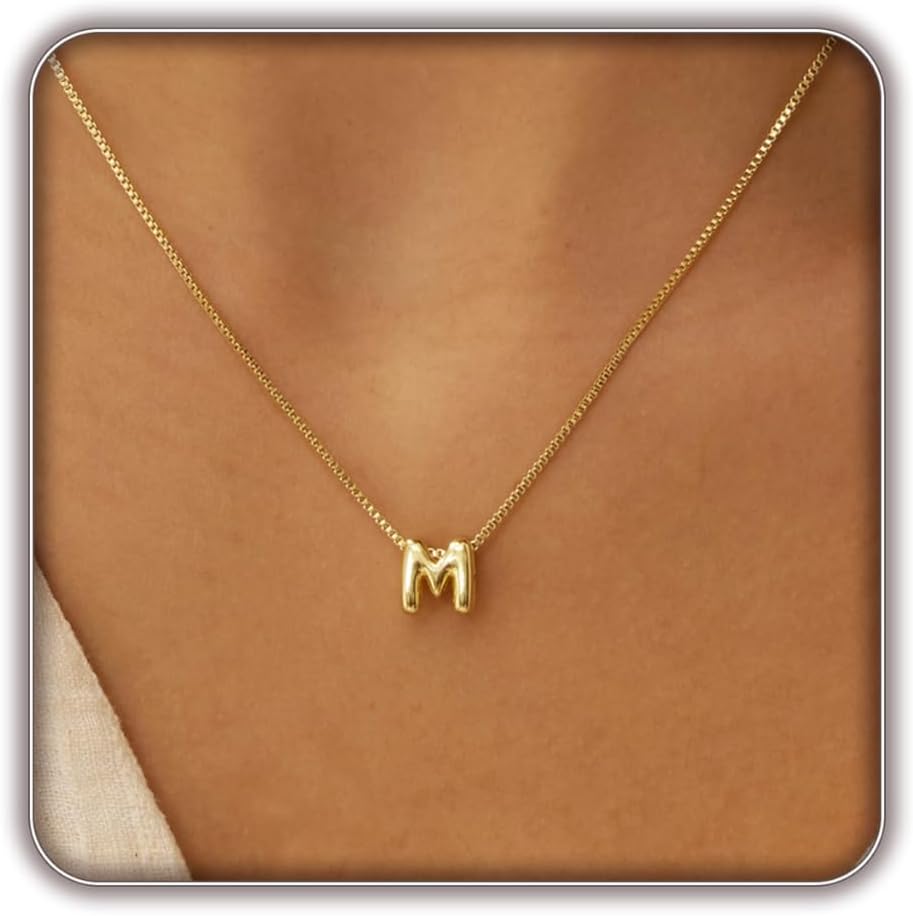 Collar con letras de burbujas chapado en oro de 14 quilates, collar con inicial delicado resistente al agua y sin deslustre para mujer, regalo de joyería de oro personalizado de moda para ella