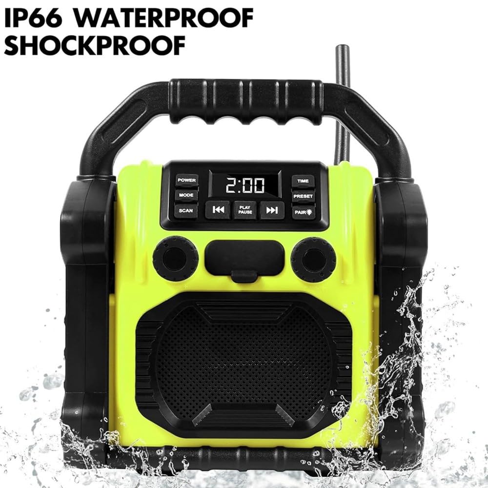 Radio Portátil para Exteriores, Radio Bluetooth Portátil, Radio Despertador FM Impermeable IP66 con Luces LED para Pesca, Fiesta y Camping.