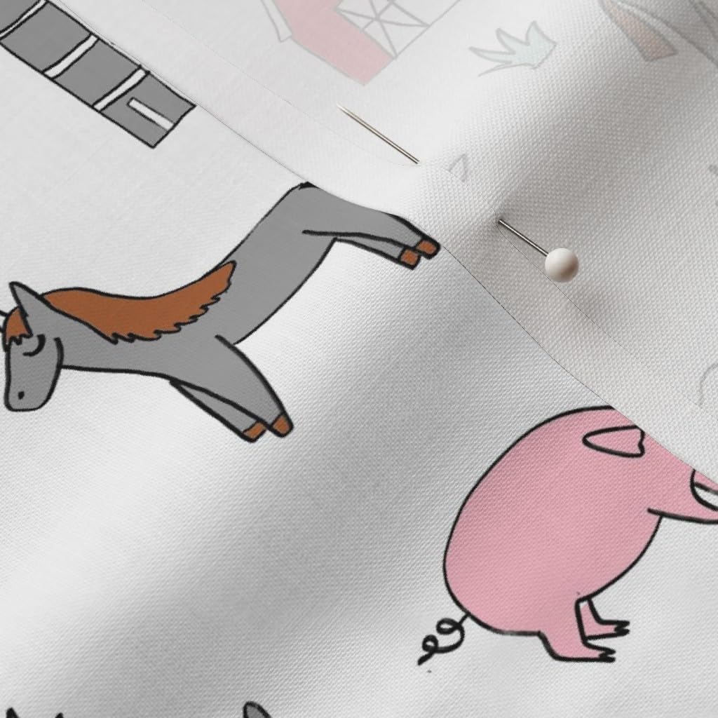 Spoonflower Fabric - Farm Nursery Kids Gender Neutral Cow Chicken Pig Barn Farms White Printed on Petal Signature Cotton Fabric by The Yard - Sewing Quilting Apparel Crafts Decor
