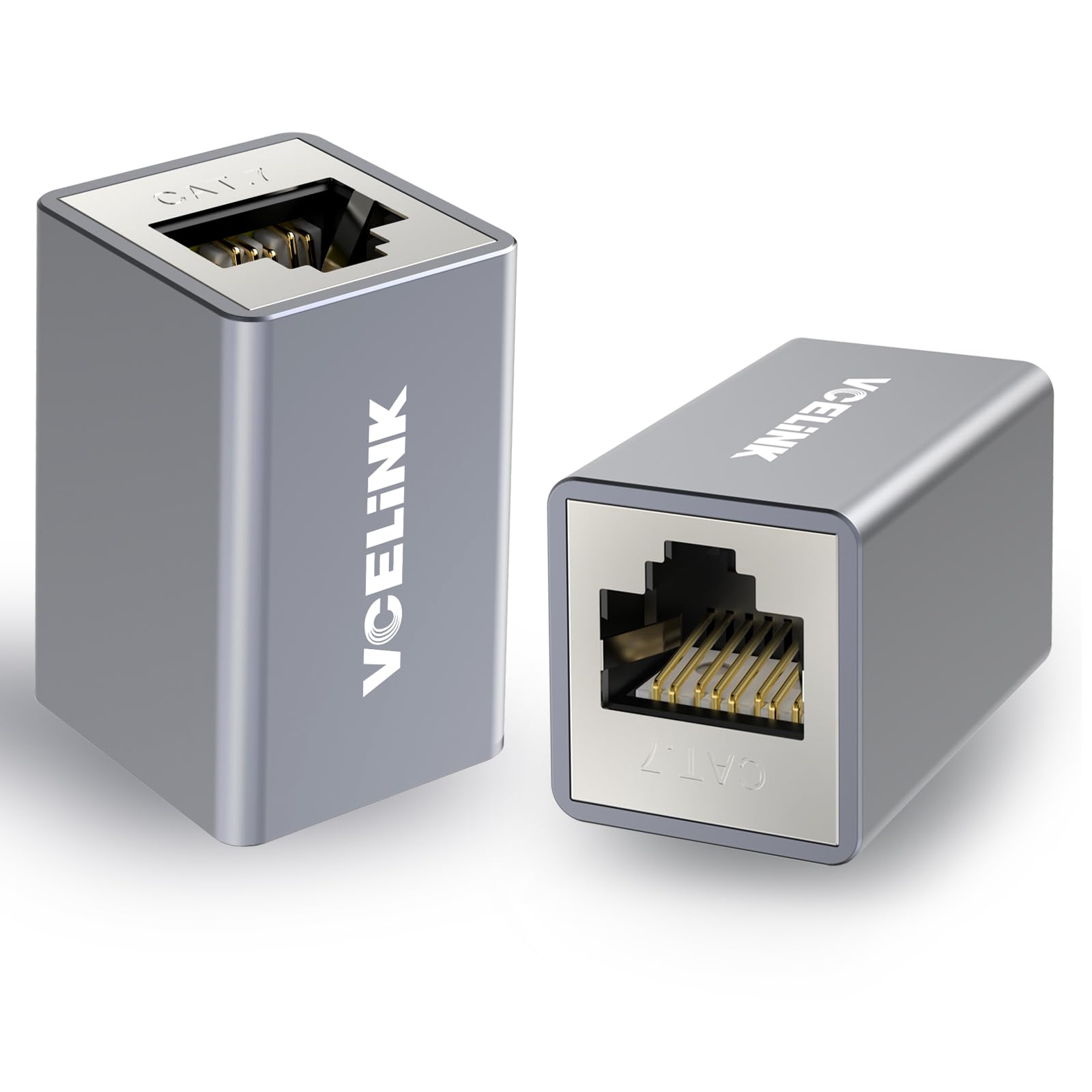 VCELINK RJ45 Kupplung CAT7, 10Gbps/600MHZ Netzwerkkabel Verbinder, vergoldet LAN Kabel Verlängerung, geschirmt LAN Verbinder für Cat6a/Cat6/Cat5e, 2 Stück