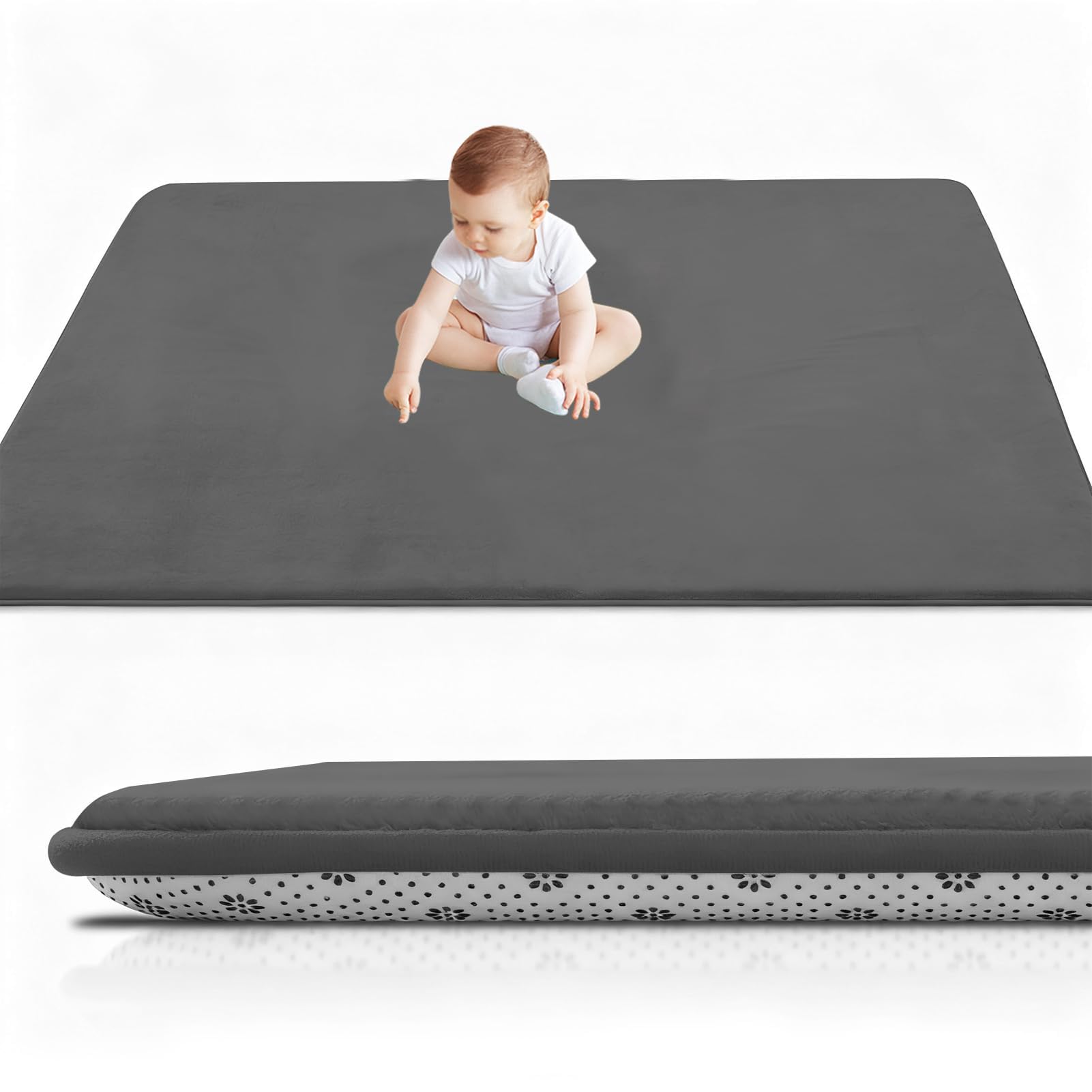 Rxuesug Dark Grey 3Cm Baby Play Mat 100 X 180 Cm Floor Foam Playmat For Babies, Large Padded Waterproof Play Mat Baby For Crawling & Playing, Foldable Matt For Tummy Time For Kids & Infants