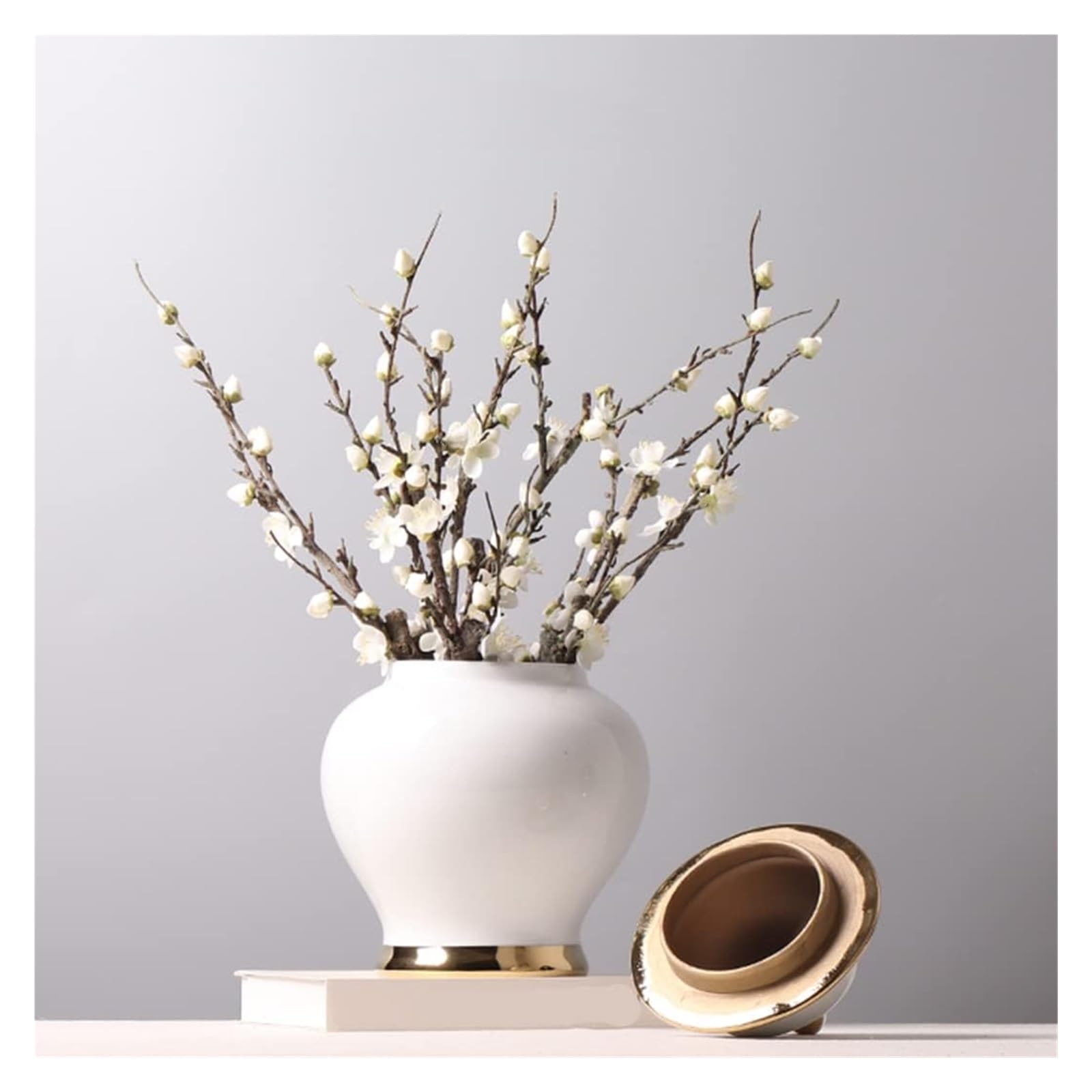 Wazon ceramiczny, słoik na imbir z pokrywką, tradycyjny chiński dekoracyjny słoik porcelanowy, słoik świątynny z pokrywkami, błyszczące wazony na kwiaty, dekoracja, półka na książki (czarny) (bia