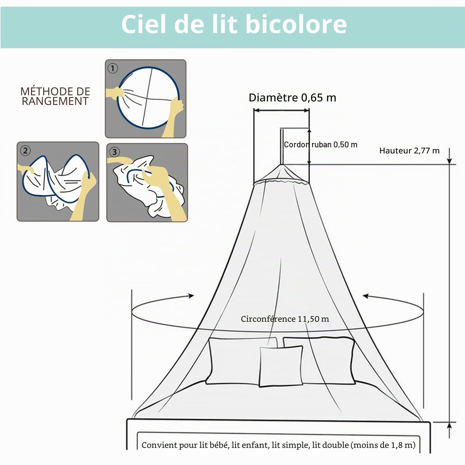 Dentelle Ciel de lit Moustiquaire, Princesse Ciel de lit pour Fille Décor de Chambre, Vert/Porte Unique