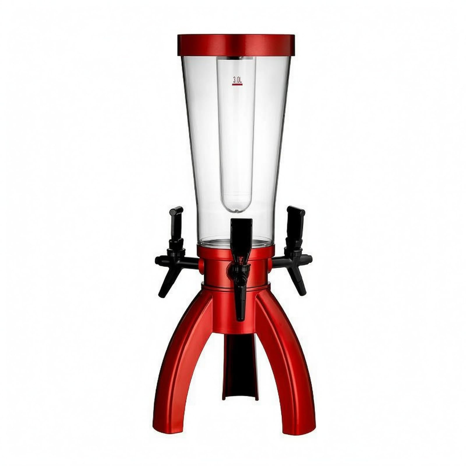 Cylindrical Three-Tap Beer Dispenser Transparent Three-Legged Keg-Style Dispenser Tall Beer Pourer Narrow, Red-picture-14