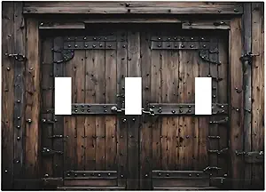 Decorative Light Switch Cover Plate Retro Brown Wood Barn Door Vintage Farmhouse 3 Gang Wall Plate Oversized Triple Toggle Switch Cover Plate Jumbo Faceplate