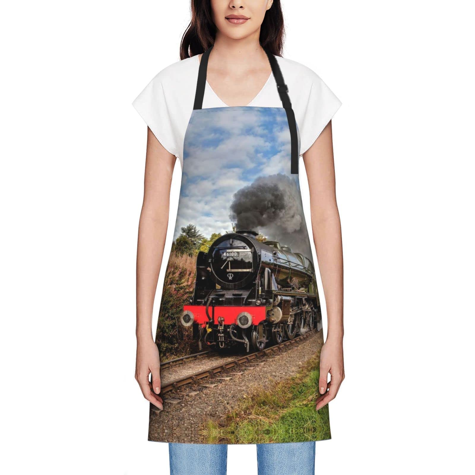 GQWJKSZ Old Steam Train Aprons For Women Men Waterproof Bib Apron Chef Aprons For Kitchen Cooking Baking Bbq Gardening