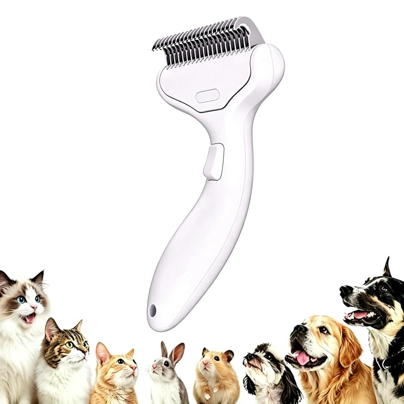 Escova removedora de subpelo para cães e gatos OYCGYLCH com botão de liberação, 1 unidade, Creamy-White
