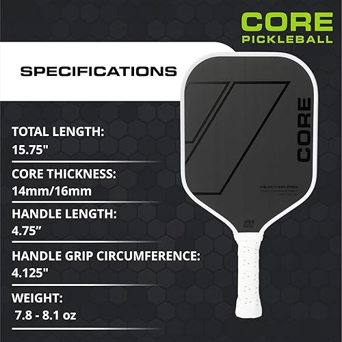 Miniatura 7 de CORE Pickleball - Paletas de pickleball de fibra de carbono - Aprobadas por USAPA - Modelos PRO y de entrada - Empuñadura de confort acolchada con