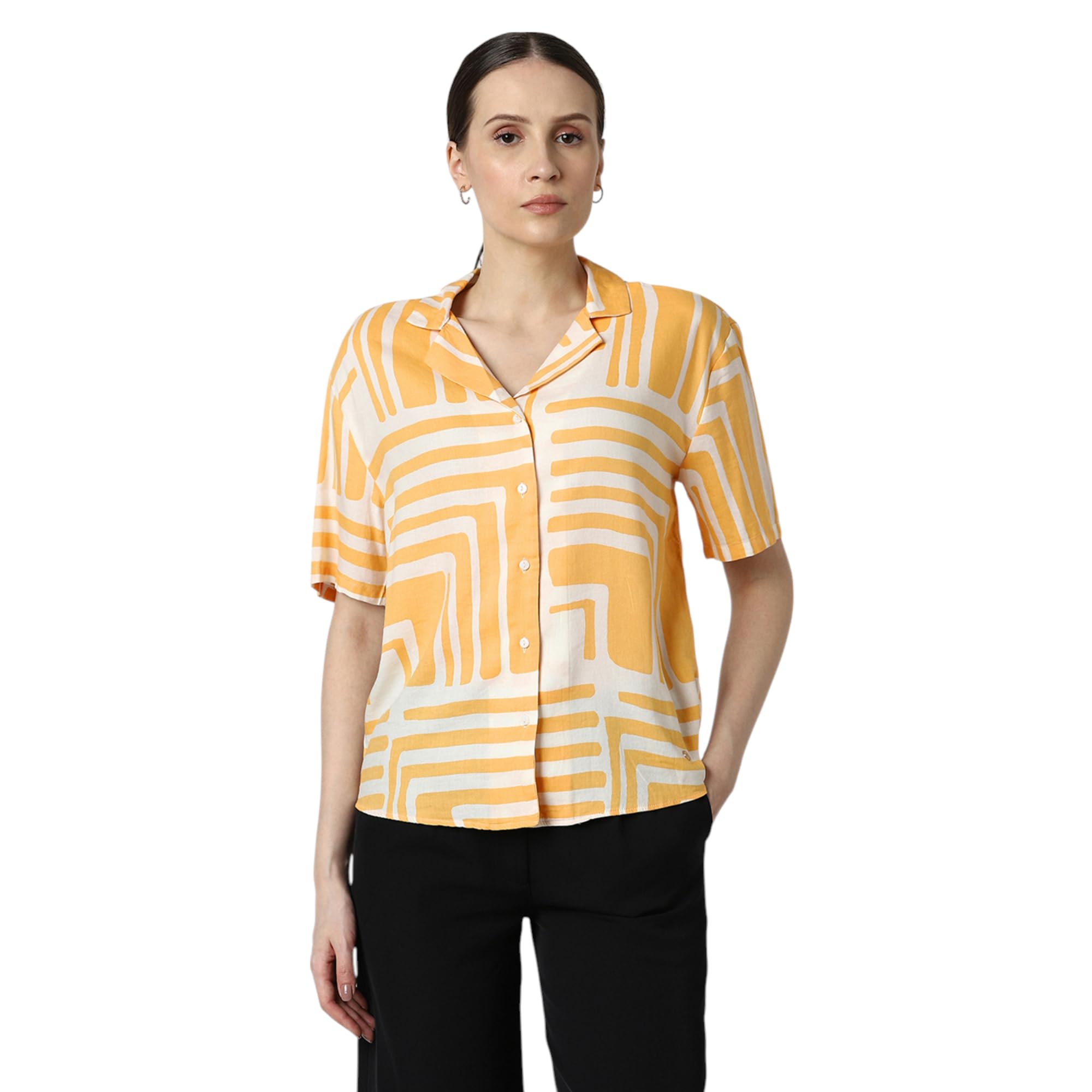 van heusen Women's Regular Fit Short Sleeves Cotton Blend Print Top-picture-36