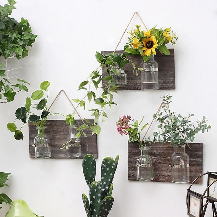 Wall Hanging Planter Glass Terrarium Propagation Stations 2 Flower Vases Hydroponics Bulb for Home Office Wall Decoration
