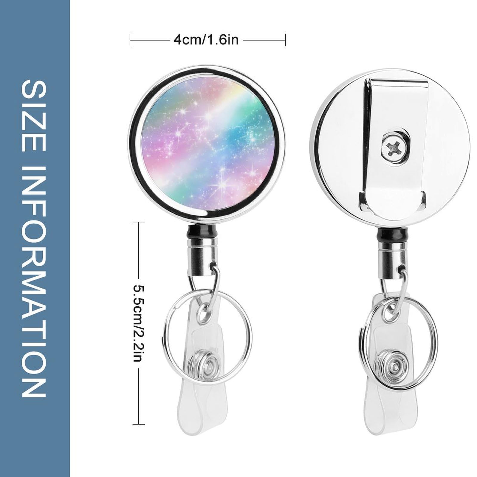 Rainbow Starry Sky Blue Purple Retractable Badge Holder Metal ID Name Holder Key Ring with Belt Clip