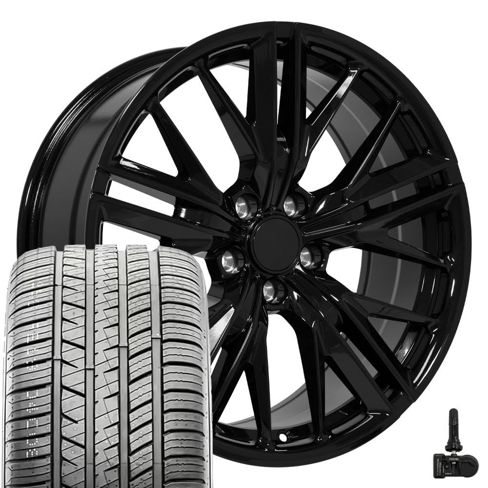 OE Wheels CV25 Staggered Set(4) Black 5x120 & Sailun Tires & TPMS