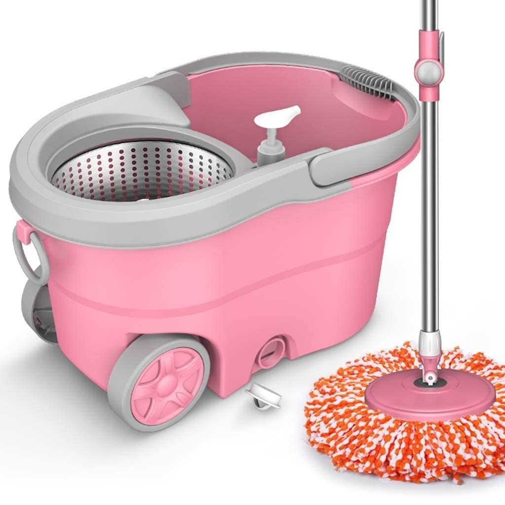 Mop Rotante 360 ° Forniture Pulizia Pavimento - Mop e Secchio Rotante in Acciaio Inossidabile con Kit Pulizia casa Pavimenti in Legno e Piastrelle Detergente con 3 Teste mop