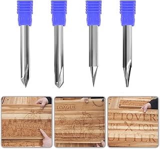 Sinoprotools Carving Router Bits Set,1/4 Shank Engraving CNC Wood Carving Router Bit Set,60°& 90°V-Groove, 20°Profile Bit, 15°Detail Carving Bit,Engraving Router Tool,Wood Engraving CNC Bits-4pcs