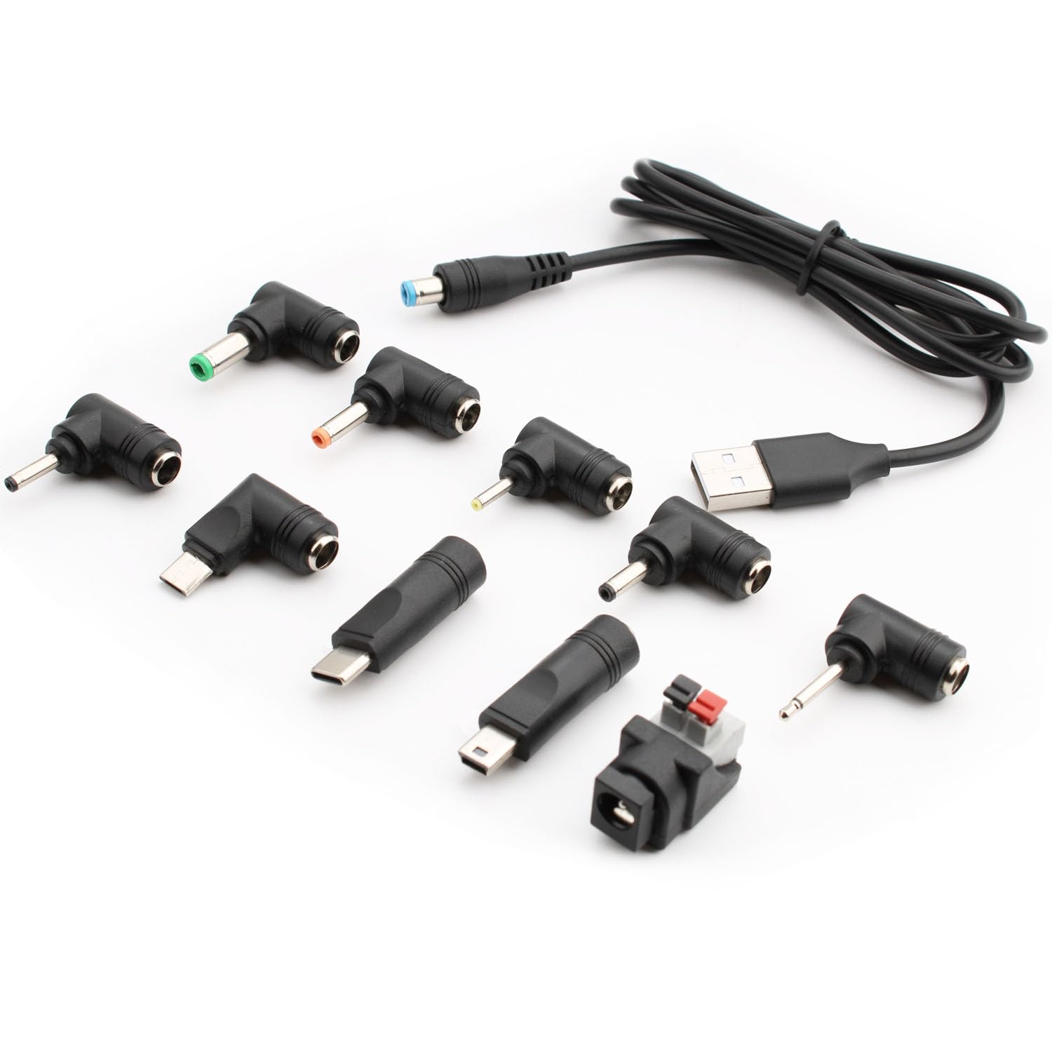 VISQH Cavo USB Alimentazione Con 10 Connettori DC – Micro USB, Type-C, Mini USB E Altro – 5V 3A Per Altoparlanti, Power Bank, Luci LED