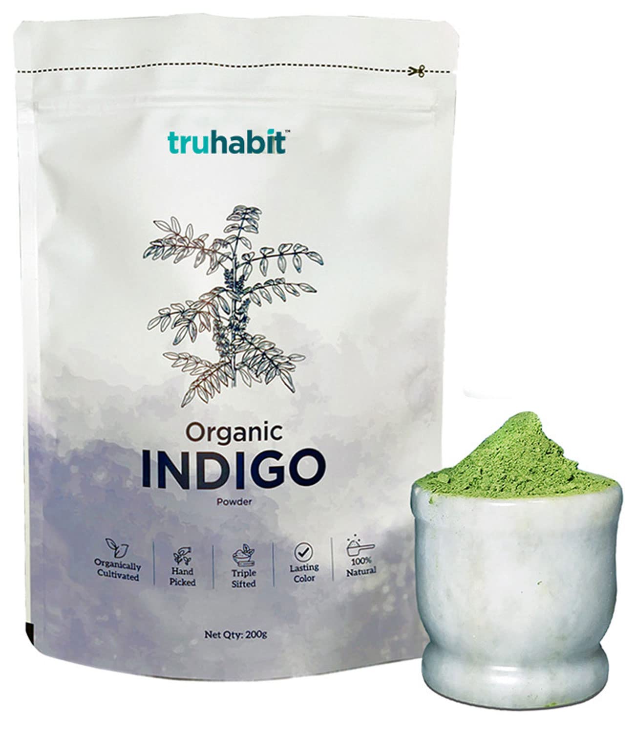 TruHabit Indigo Powder Organic for Hair Color (200 gms) Indigo Powder for Hair for Lasting & Natural Hair Colour - Black,Brown Organic Hair Colour Hair Dye, Organic Indigo Hair Powder for Men & Women