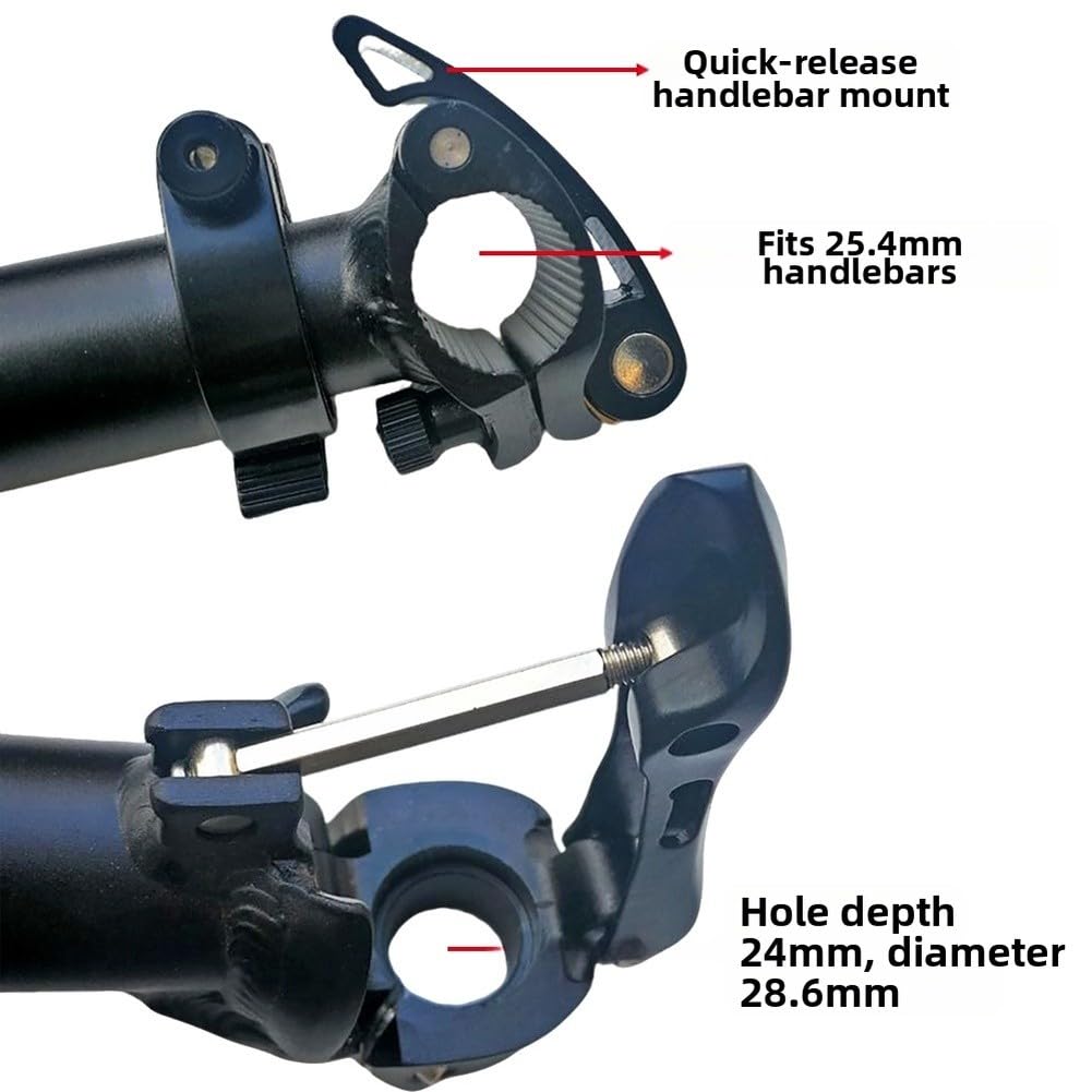 ReachMall Attacco manubrio pieghevole regolabile, a sgancio rapido, estensione 35-50,5 cm per forcella da 28,6 mm e manubrio da 25,4 mm, lega di alluminio