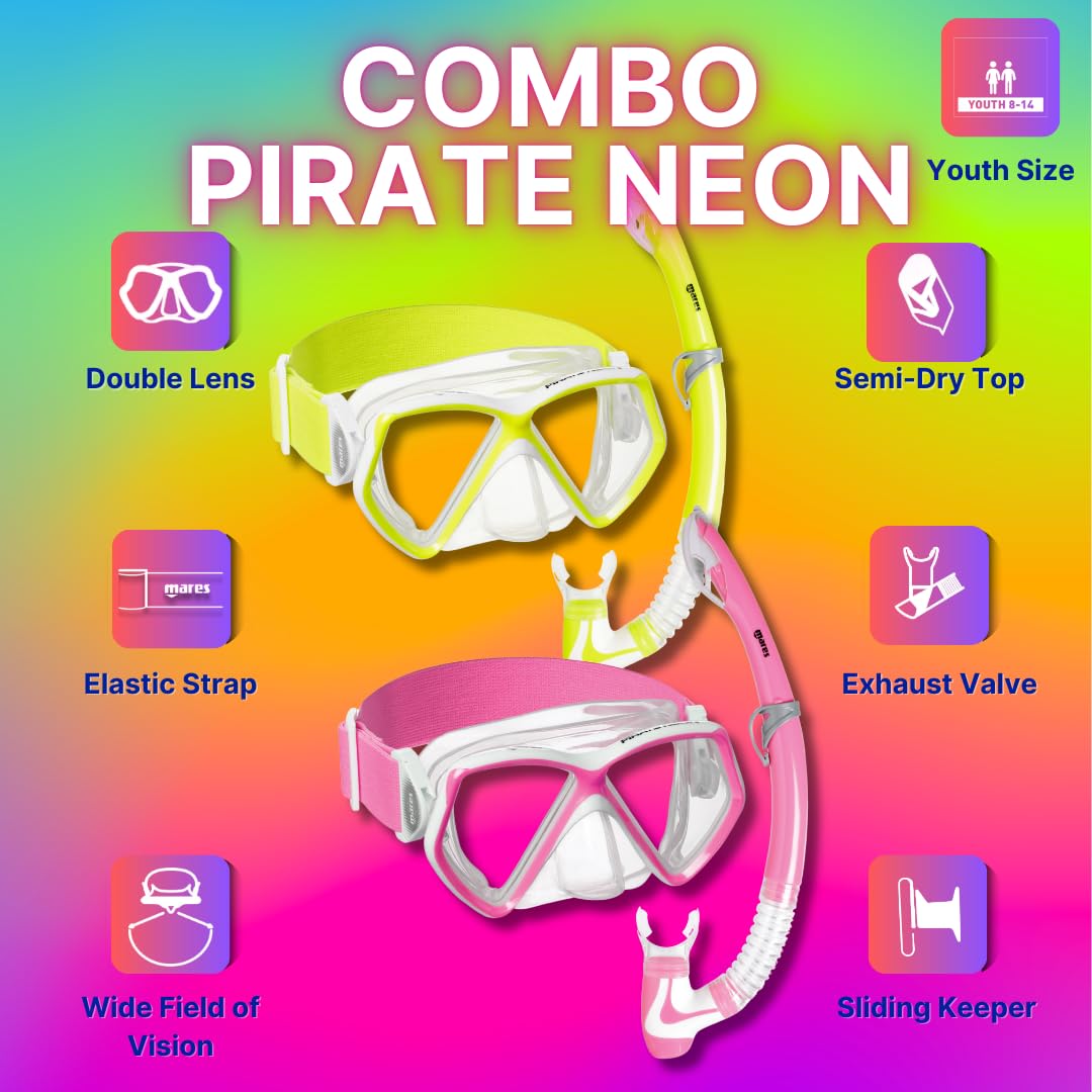 Mares Combo Pirate Neon – Set maschera e boccaglio bambini 8–14 anni