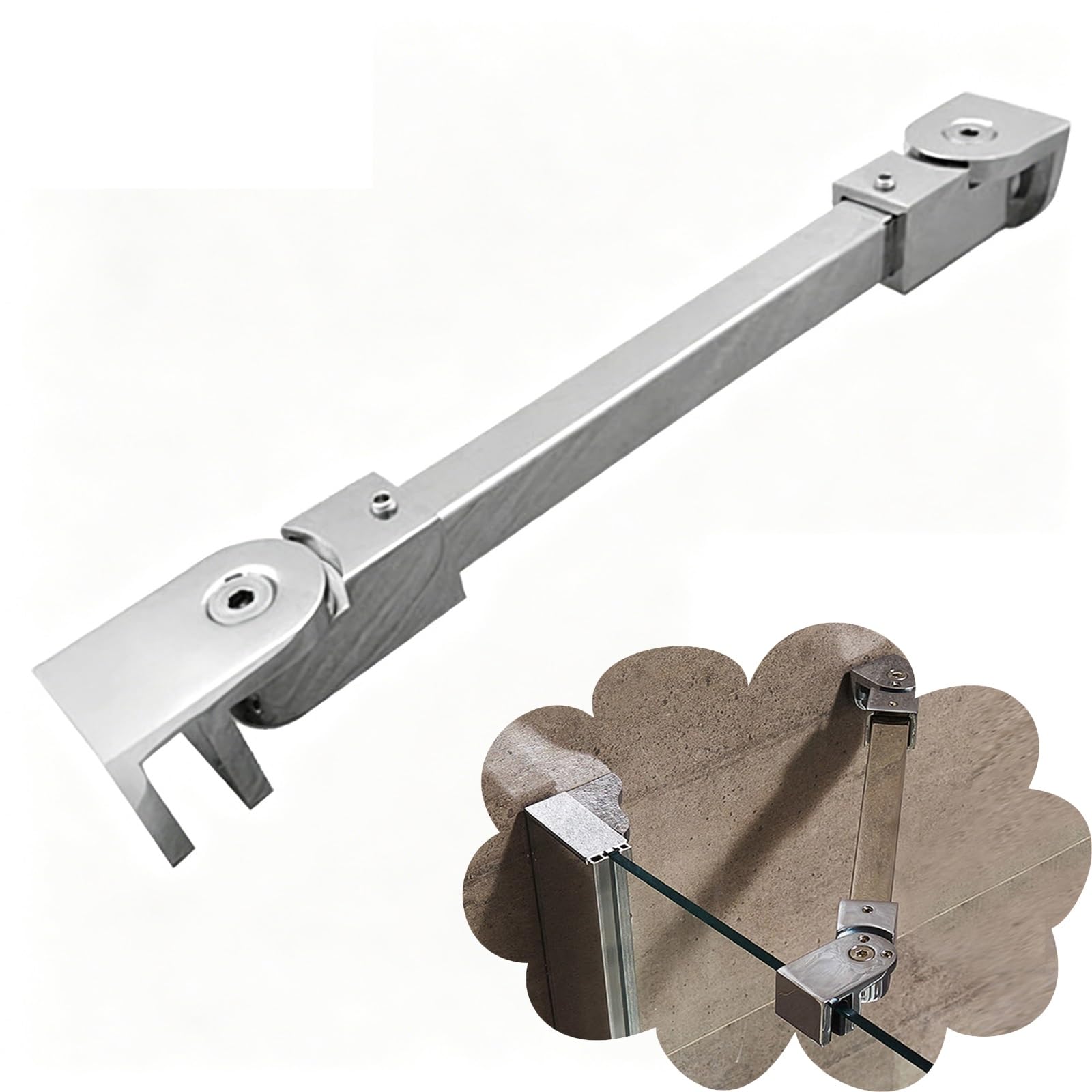 Haixhx One Color Stainless Steel Frameless Glass Support Bar, Universal Rotate Shower Glass Anti Sway Stabilizing Rod Replacement For 1/4"-3/8" Door(Long 150Cm(59In))