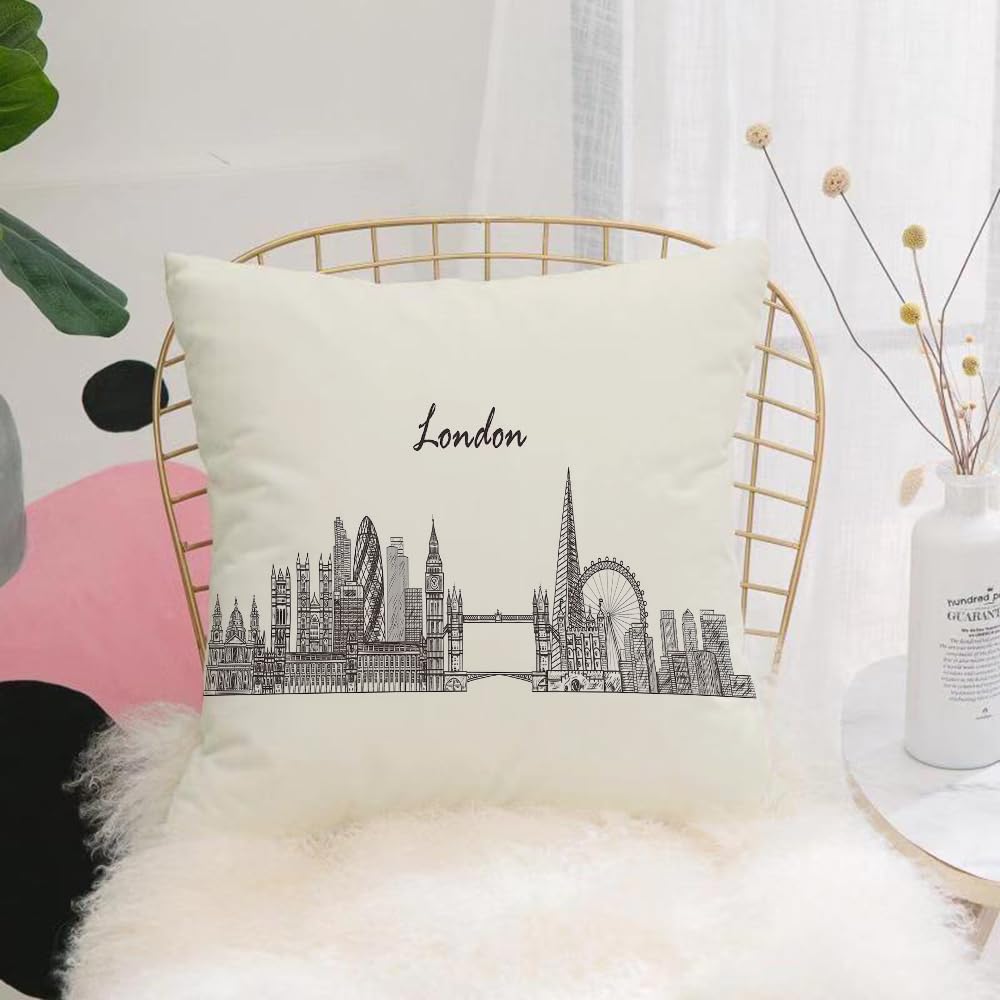 Hyosxw London Detailed Skyline. Travel And Tourism - A1 Cushion Cover,Throw Pillow Case Home Decorative For Living Room Bedroom Sofa Chair 18X18 Inch,London Detailed Skyline. Travel And Tourism Background. Vector Background. Line,Pillowcase 45X45cm