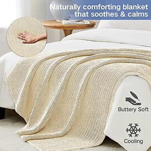 Guohaoi Knitted Weighted Blanket for Adults (Cream 60"x80" 20lbs) No Beads Cooling Throw Blanket for Hot Sleepers, Home Decor Breathable Chunky Knit Heavy Blanket Use on Queen/King Size Bed
