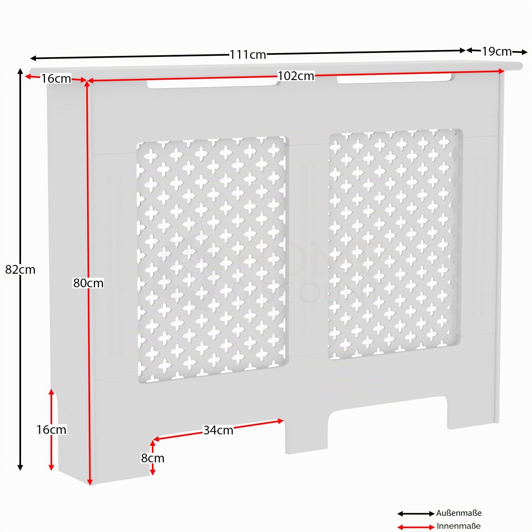 Vida Designs Oxford Heizkörperabdeckung Weiß - Mittel - Traditionelles Kreuzmuster-Design für optimale Wärmeverteilung - H82xW111xD19cm - Lackiertes MDF-Möbel Ideal für Wohnzimmer und Flur