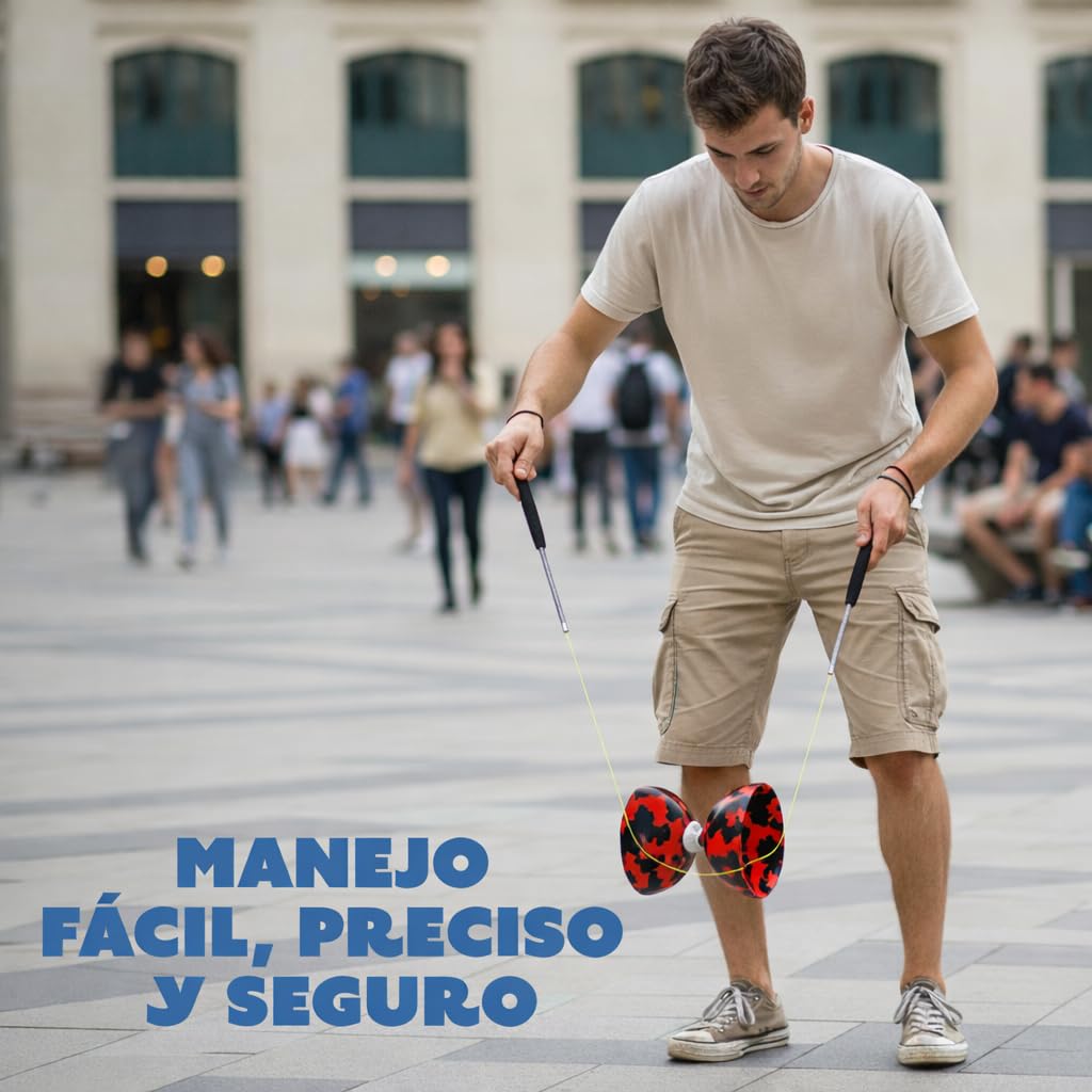 Diábolo Profesional Triple Rodamiento, Diabolo de Malabares con Palos de Fibra de Carbono, Cuerda y Bolsa de Transporte, Estable y Resistente para Principiantes y Adultos (Rojo y Negro)