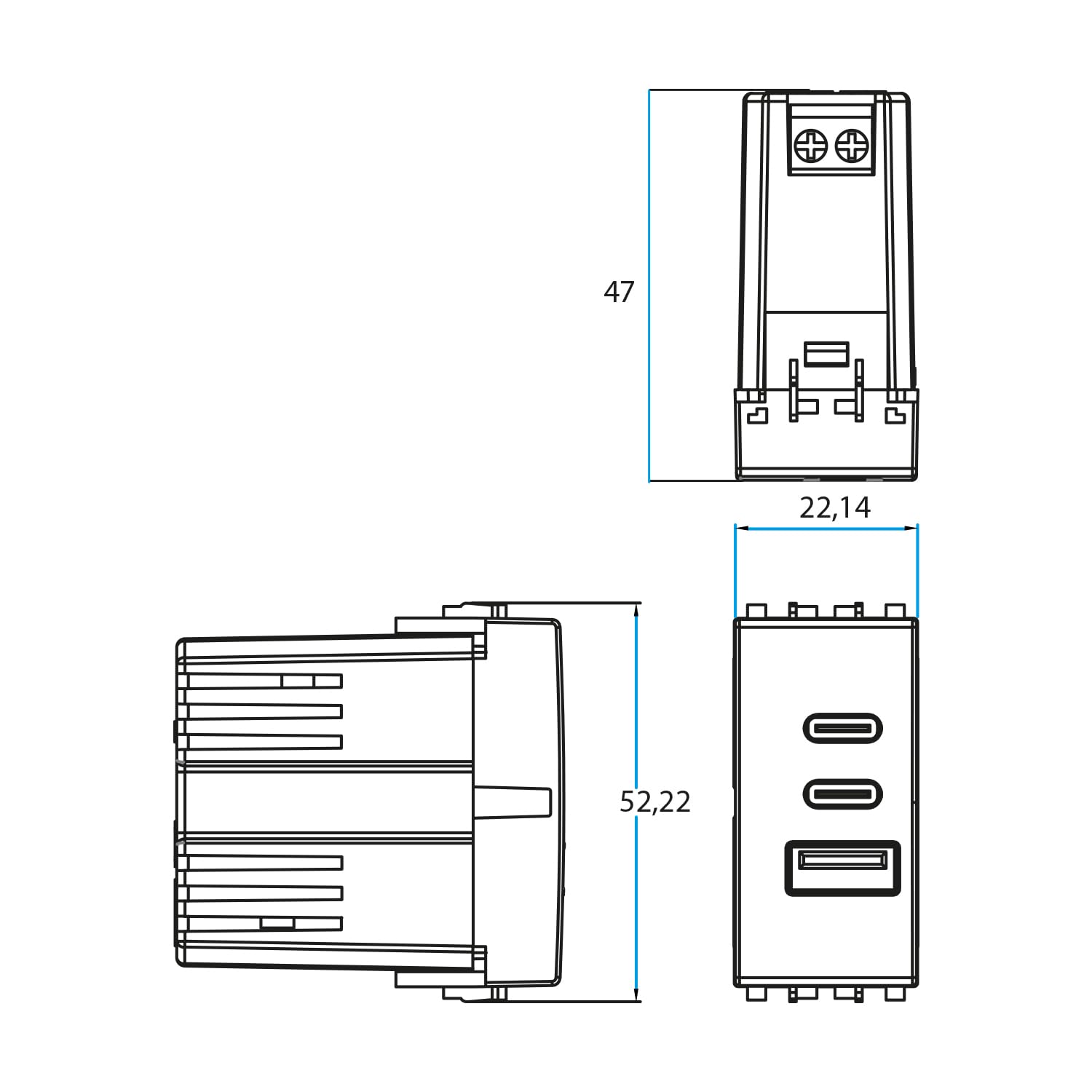 Alimentatore USB C 20W compatibile Vimar Plana Bianco 3 connettori Tipo C e A