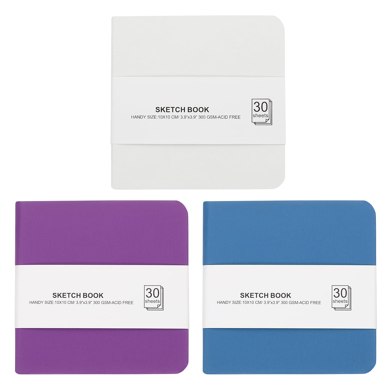 PATIKIL 4x4 Watercolor Paper Sketchbook, 3Pcs 30 Sheet 300GSM/140lb Acid Free Watercolor Journal Hardcover Artists Paper Pads for Painting, Light Purple/Blue/White — image 1