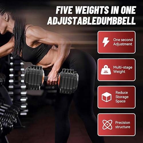 Miniatura 8 de Juego de 2 mancuernas ajustables con ajuste rápido y mango de textura antideslizante para gimnasio en casa, juego de mancuernas de peso libre con 55