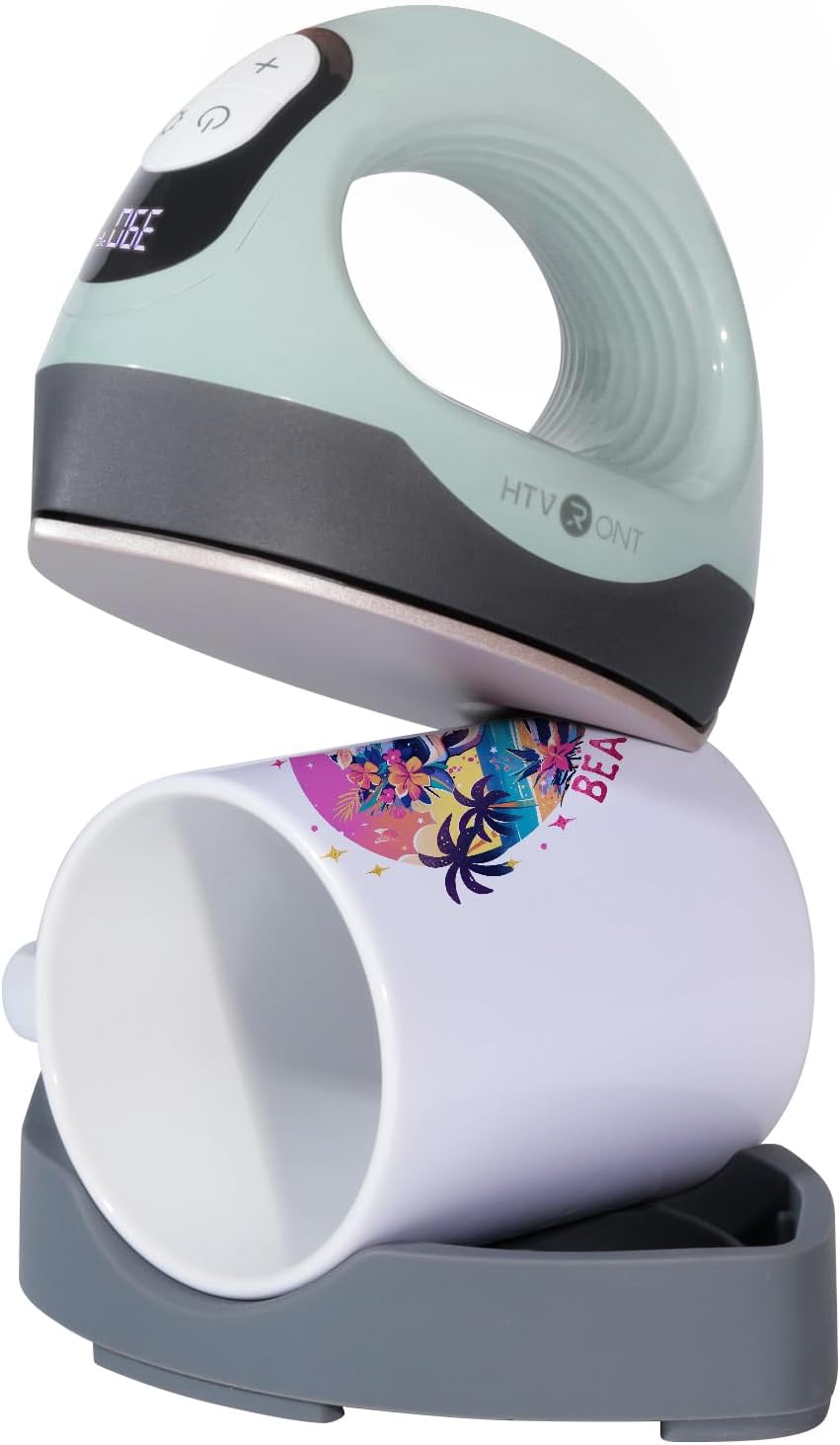HTVRONTMini Heat Press - 3 in 1 Heat Press Machine for T-Shirts Hats Mugs with Larger Flat Curved Plate, Customized Temp&Time, Digital Display, Memory Function and Insulated Base (Laurel Green)