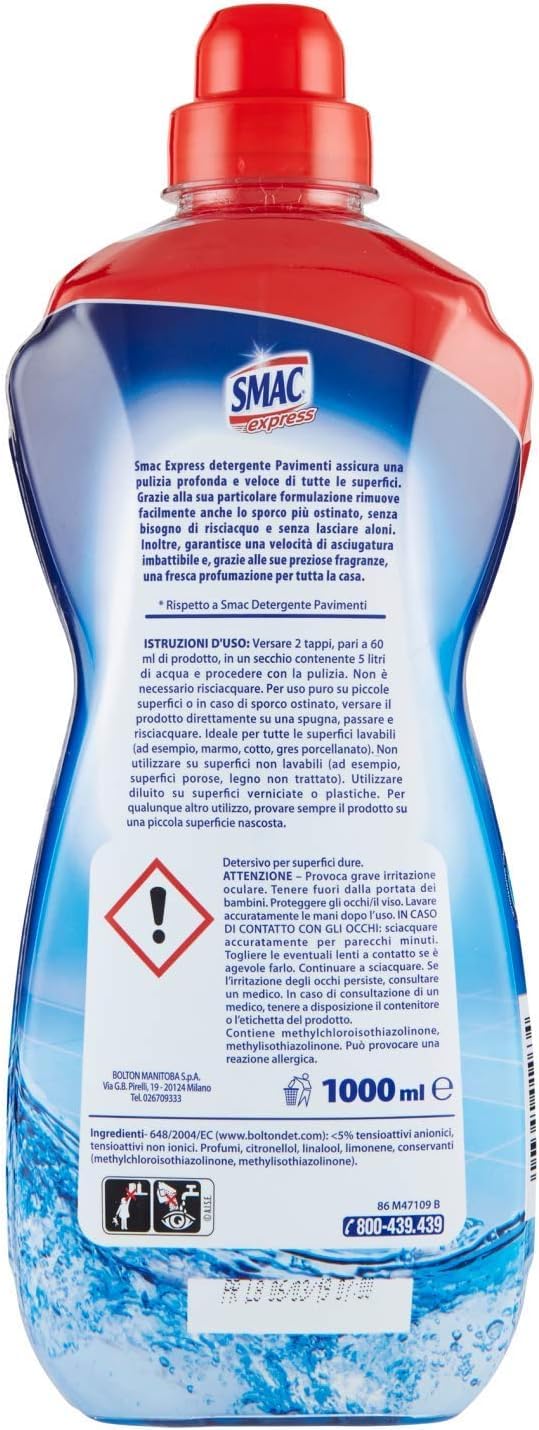Smac Express - Frescura intensa para suelos, limpiador multisuperficie, efecto limpiador sin aclarado, 12 x 1000 ml + Polpa italiana gourmet 400 g