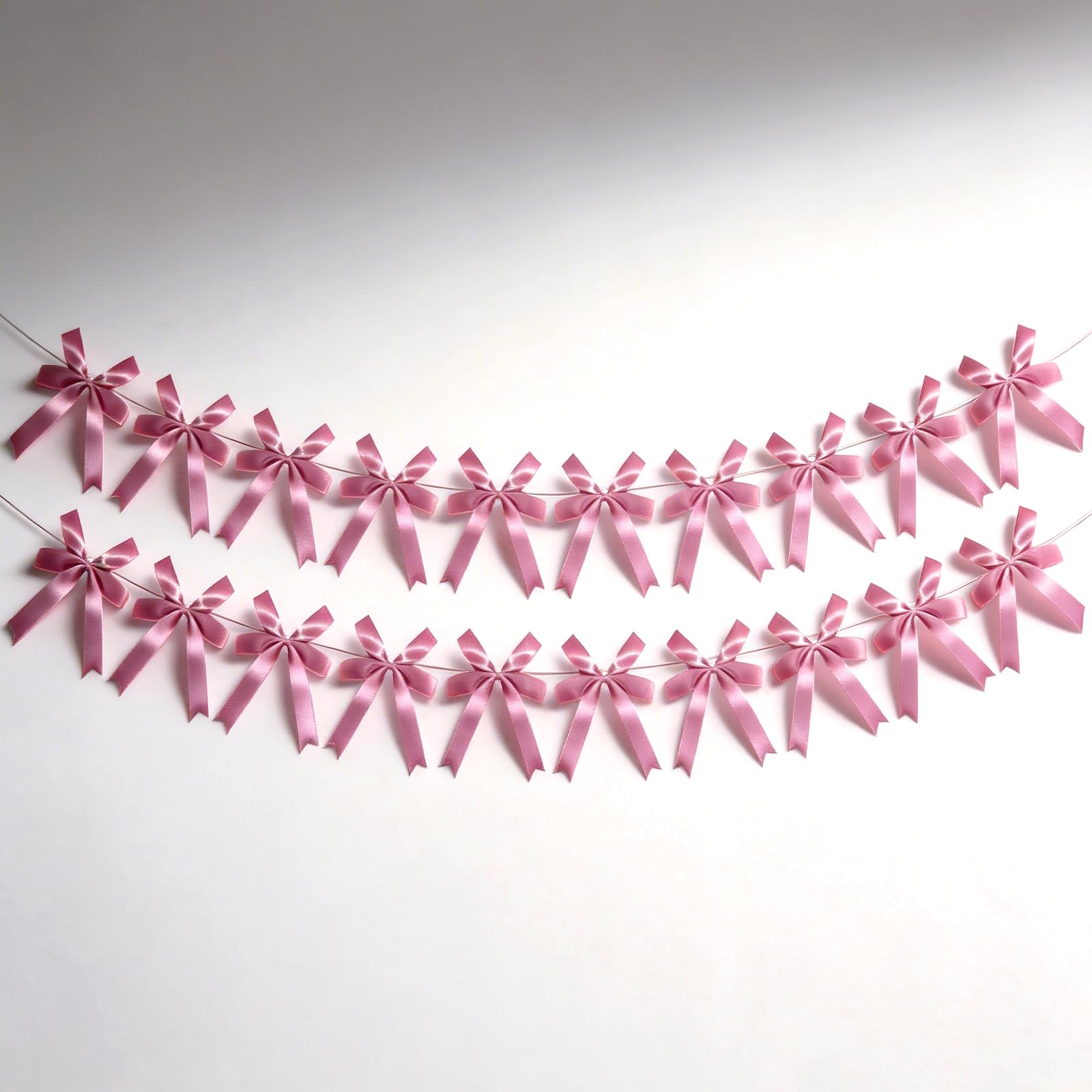 20PCS Pink Bow Decorations - Double Layer Satin Ribbon Bows for Party, Birthday, Wedding, Romantic Feminine Decoration (2 Banners)