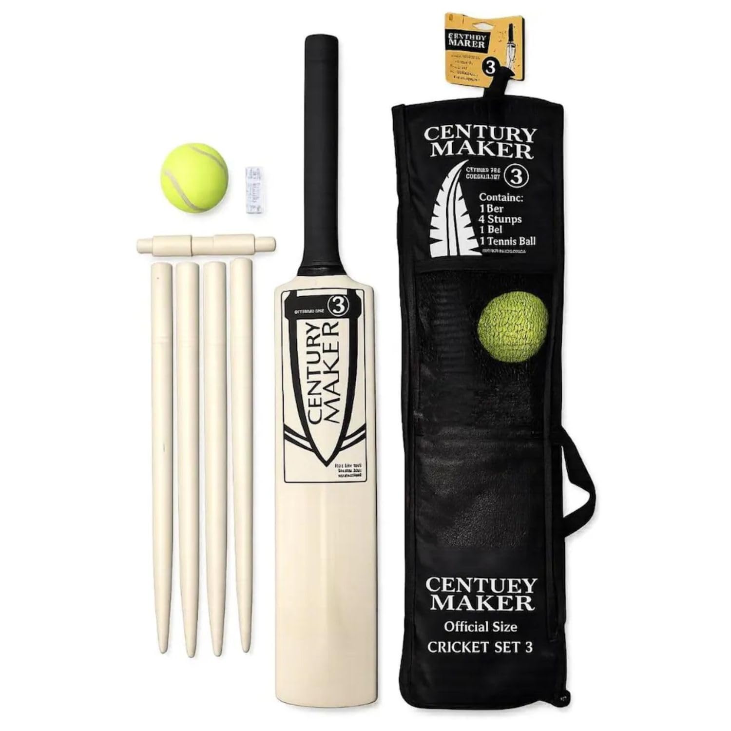 Cricket Set with Mesh Carry Bag – Size 3 | Wooden Cricket Bat – Ball – Stumps & Bails Complete Outdoor Sports Kit | Cricket Bat Set | Garden – Beach – Camping & Recreational Cricket Game Set