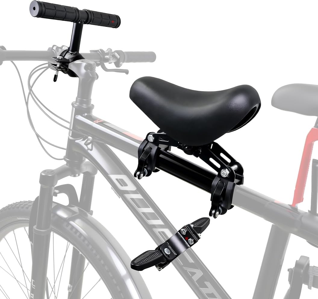 ACHEFLY Front Mounted Child Bike Seat, Detachable Kids Bike Seat with Handlebar & Foldable Footrest, Safety Carbon Steel Toddler Bike Seat for 2-5 Years, Max 40kg, Compatible with Most Mountain Bikes