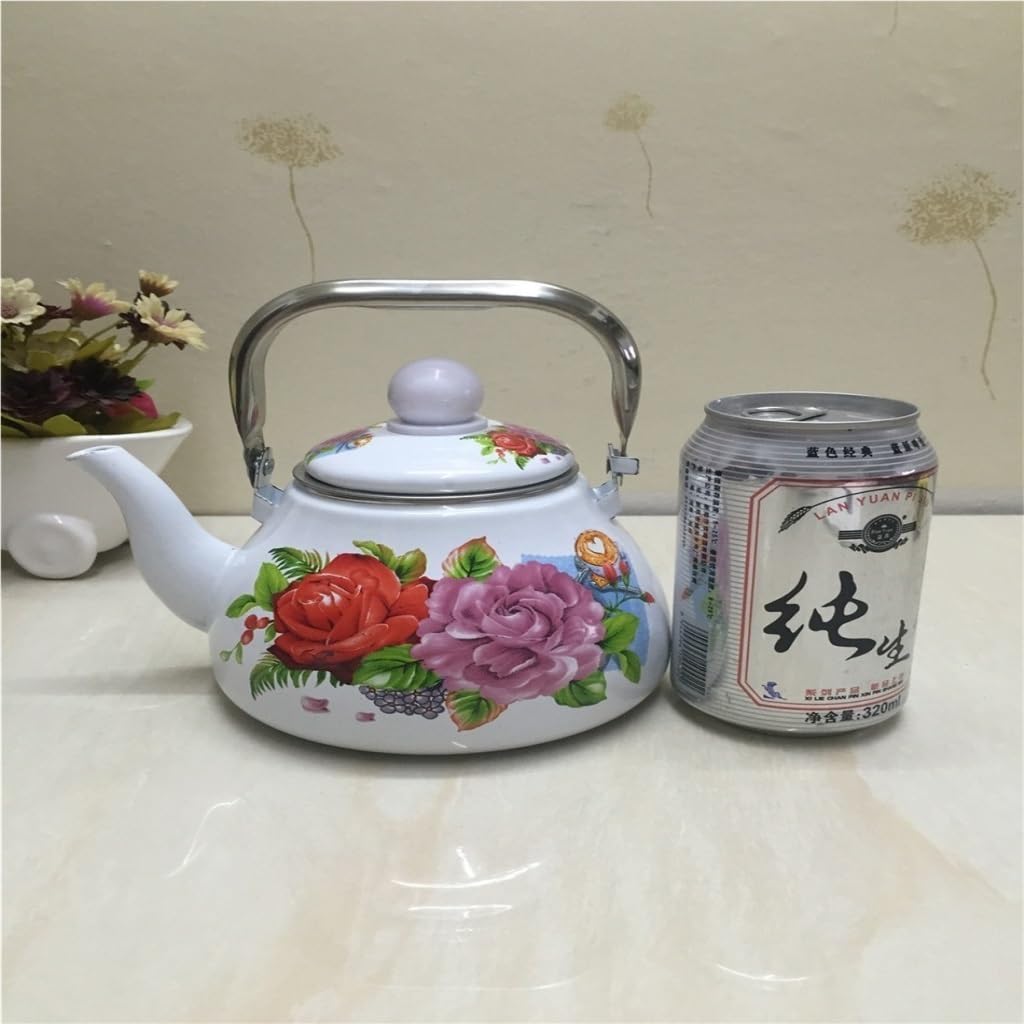 Tetera esmaltada Kung Fu Tetera esmaltada Tetera Rosa Tetera de Leche Mini Tetera Cocina de inducción Tetera Tetera de Flor pequeña Tetera (E 1L)