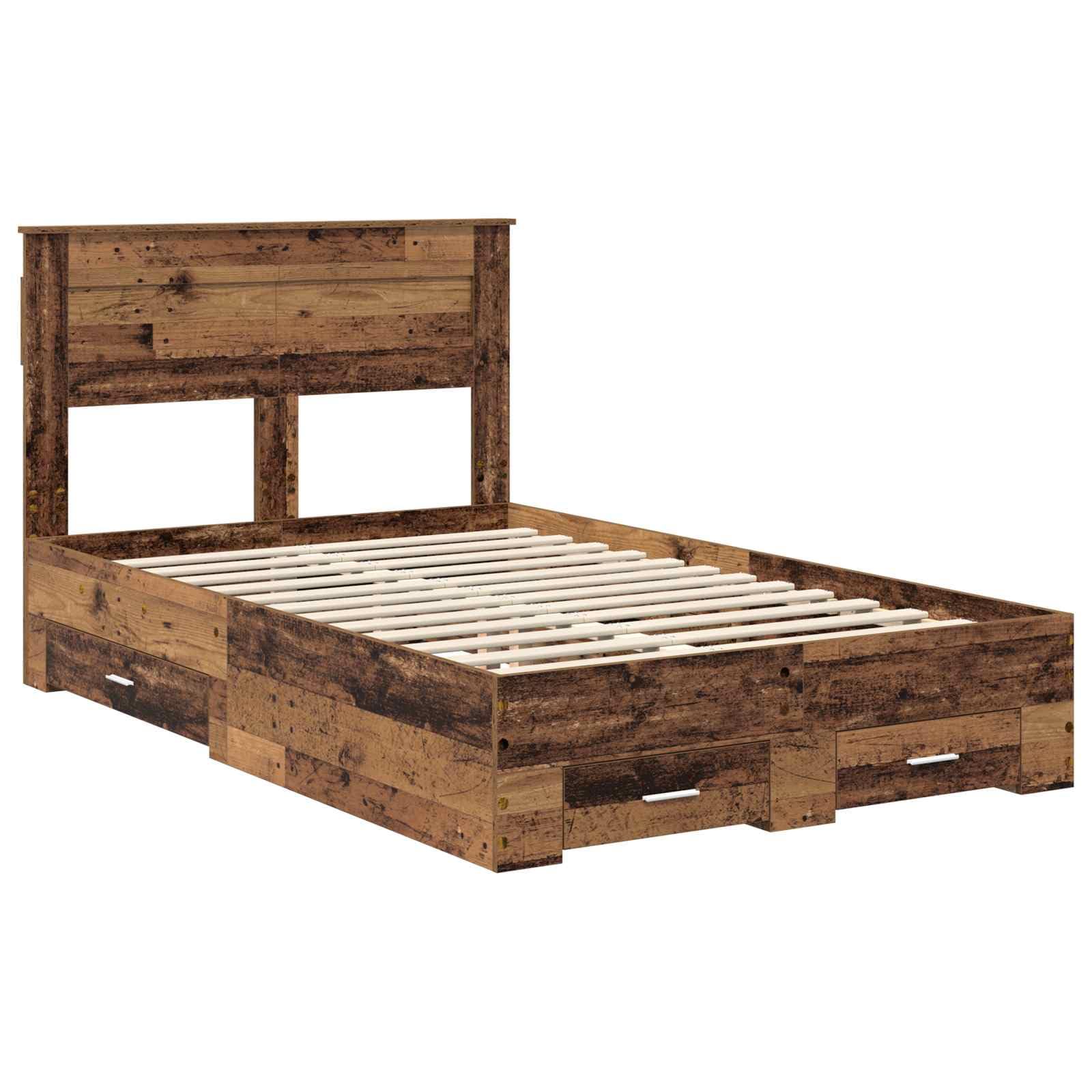Betten - Cornice per letto in legno vecchio, 120 x 190 cm, con rete a doghe e 2 cassetti, struttura stabile, in legno Urban Chic per camera da letto, camera dei ragazzi, camera degli