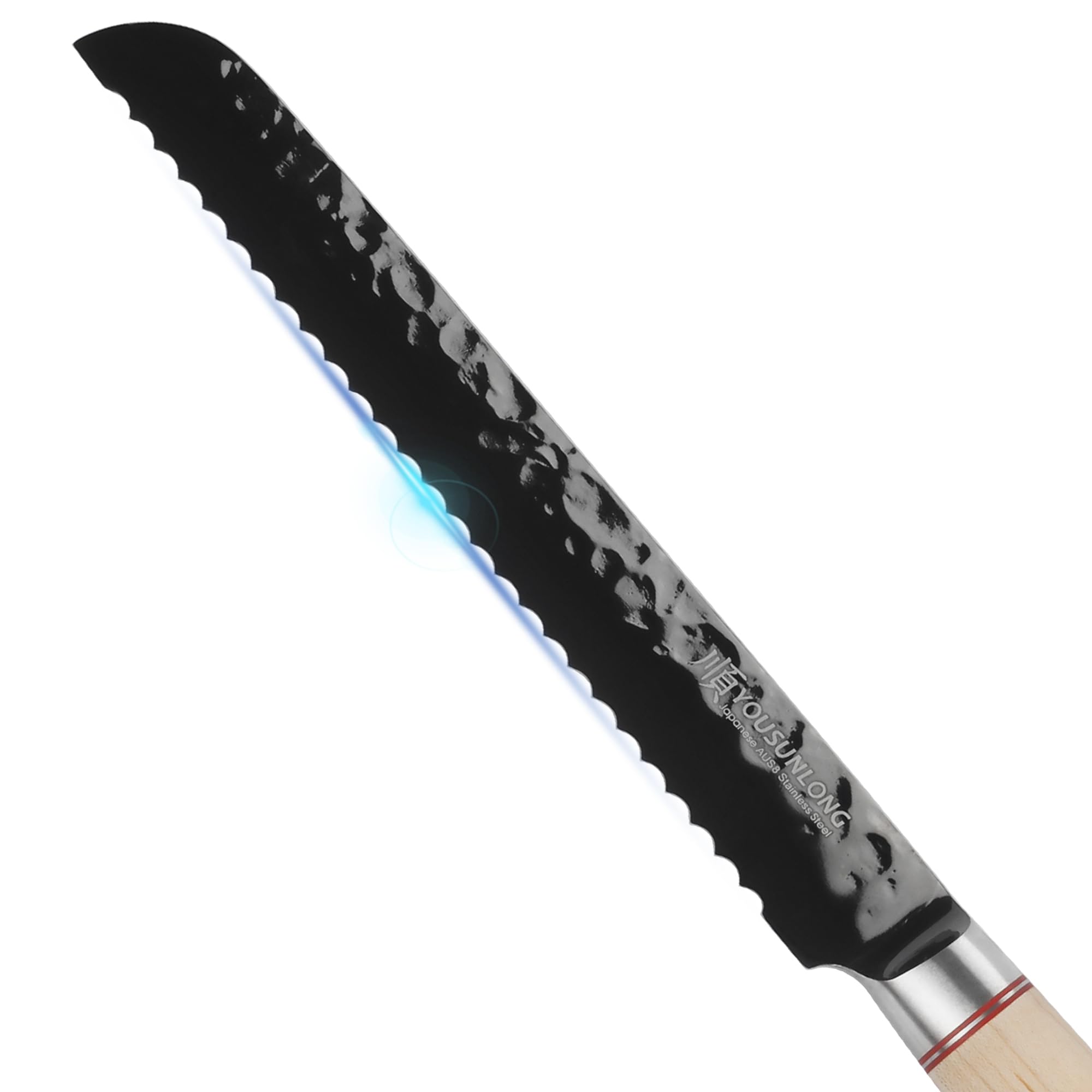 YOUSUNLONG Coltello da pane seghettato 203mm Coltello seghettato AUS8 Acciaio giapponese rivestito in titanio nero - Manico in acero canadese - Affetta pane