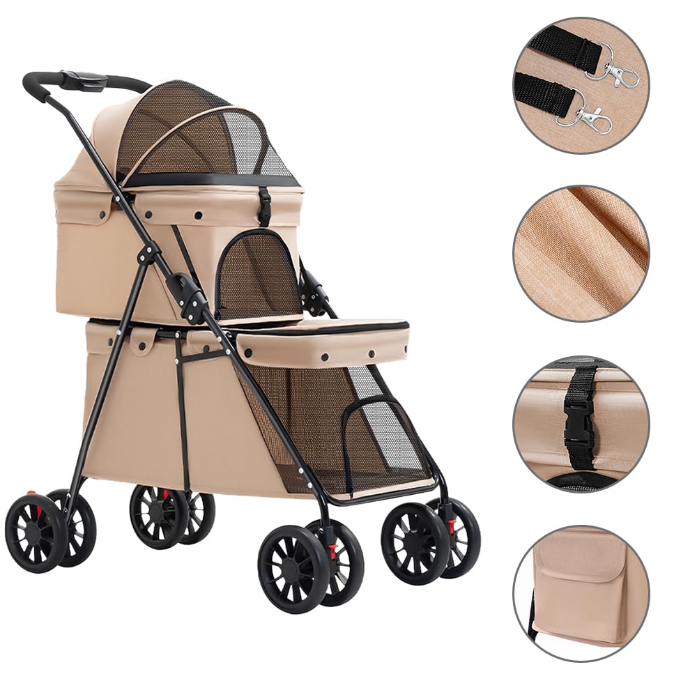 OHMG Passeggino Buggy doppio per cani e gatto, 3 in 1, pieghevole fino a 25 kg, trasportatore per gatti, borsa di trasporto per gabbie per cani