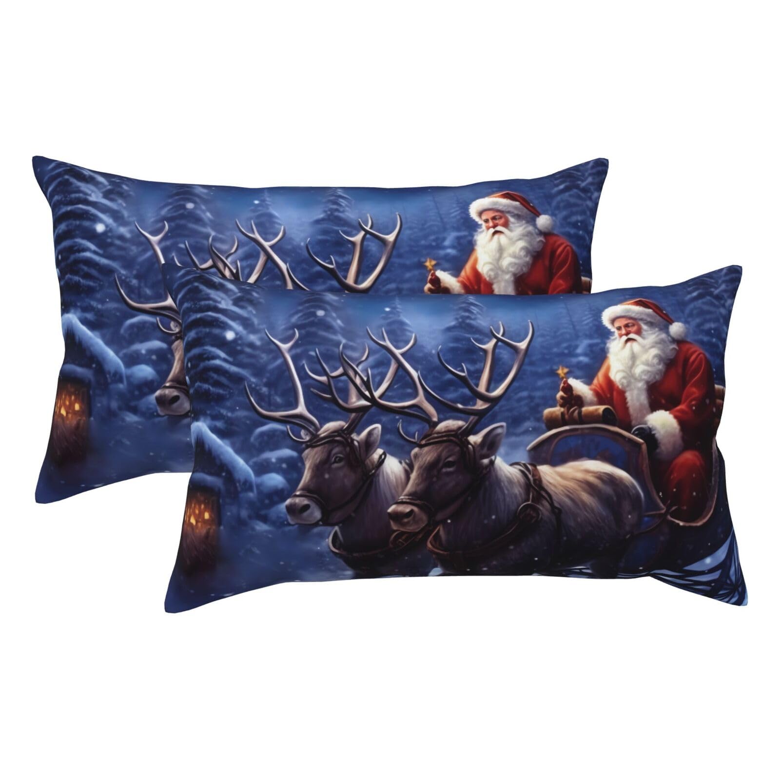 2 Pack King Size Pillow Cases for Hair and Skin Soft Breathable Pillow Case Covers with Hidden Zipper Snow Night Santa and Deer Pillowcase 20x36 Inches Pillow Covers for Sleeping Gift
